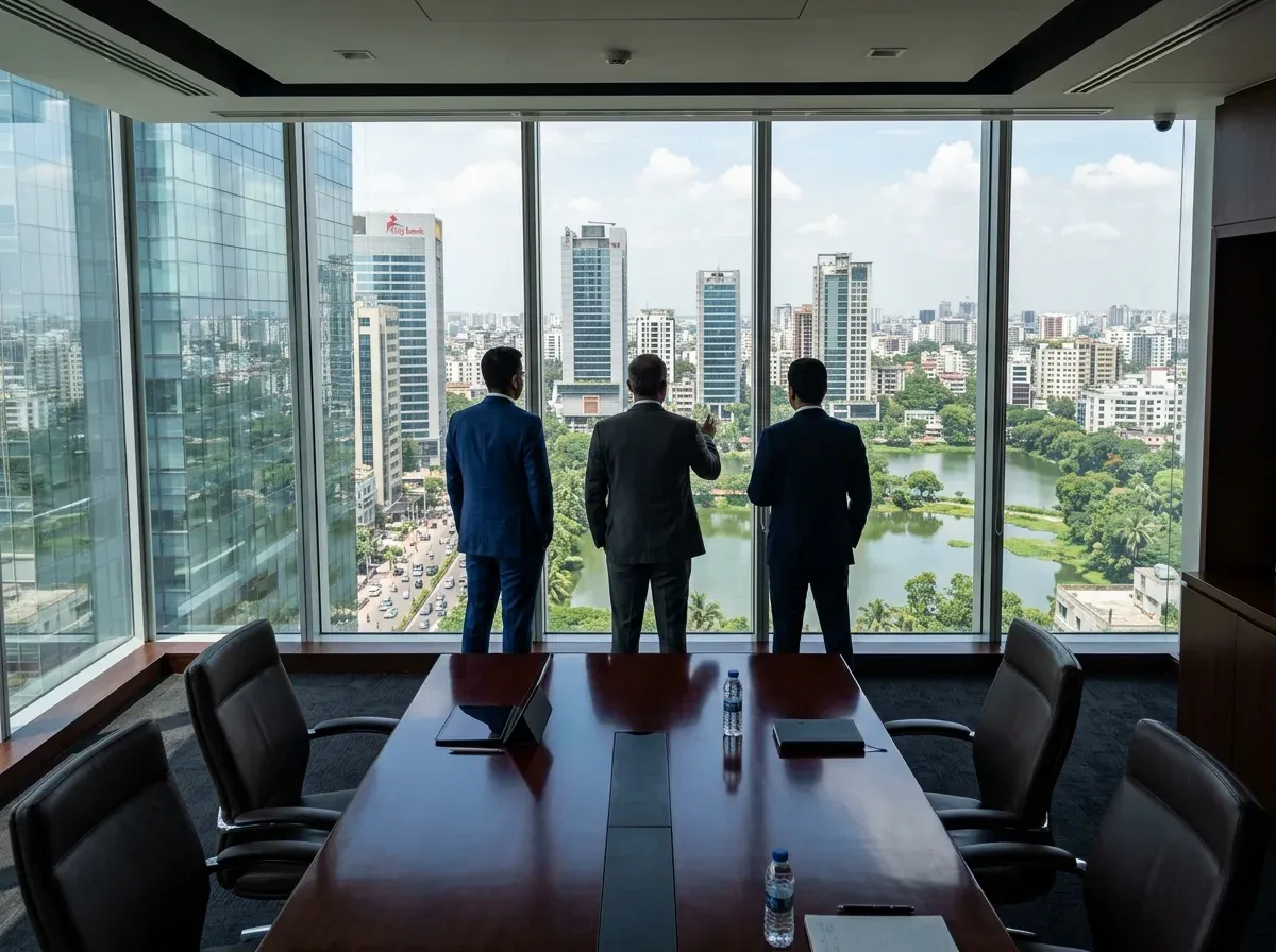 Professional overlooking a coastal landscape